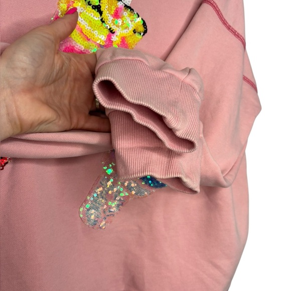 Oddy Boxy Pullover Sweatshirt Sequined French Fries Drink Ice Cream Appliques LG - Picture 6 of 11